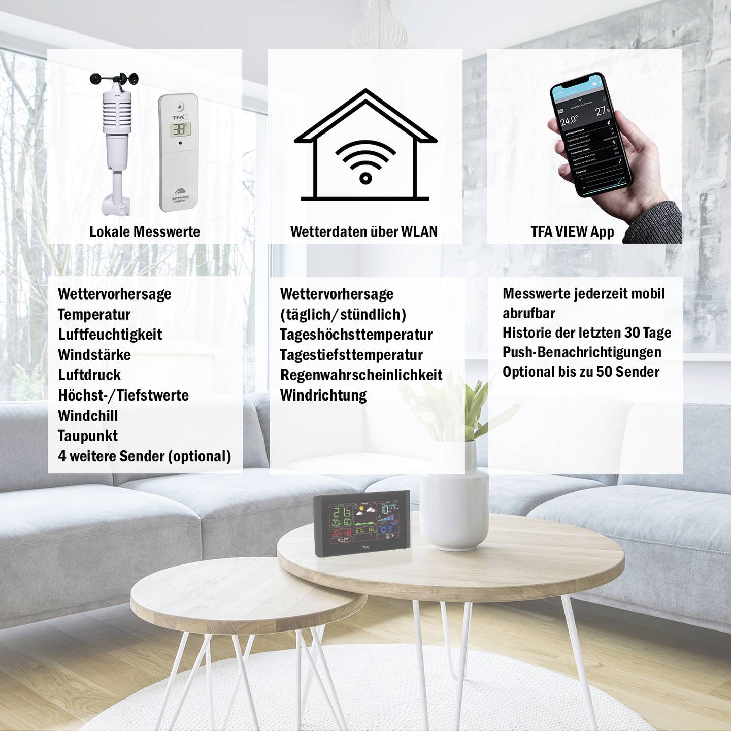 TFA Dostmann WLAN-Wetterstation VIEW BREEZE 7 Tage Vorhersage max 50 Sensoren - 4009816035608