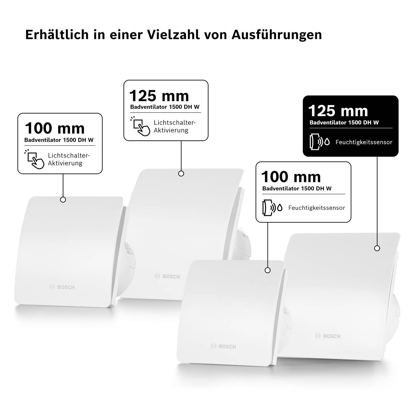 Bosch Wandlüfter Badlüfter 1500W Heizlüfter Ventilator 182m³/h 125mm weiß - 4062321172305