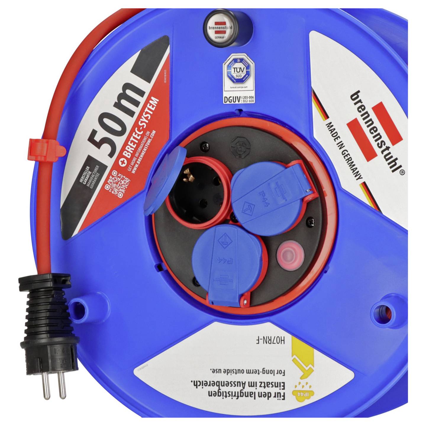 Brennenstuhl Kabeltrommel 50m Rot Schutzkontakt-Stecker 3-fach IP44 Innenbereich - 4007123053940