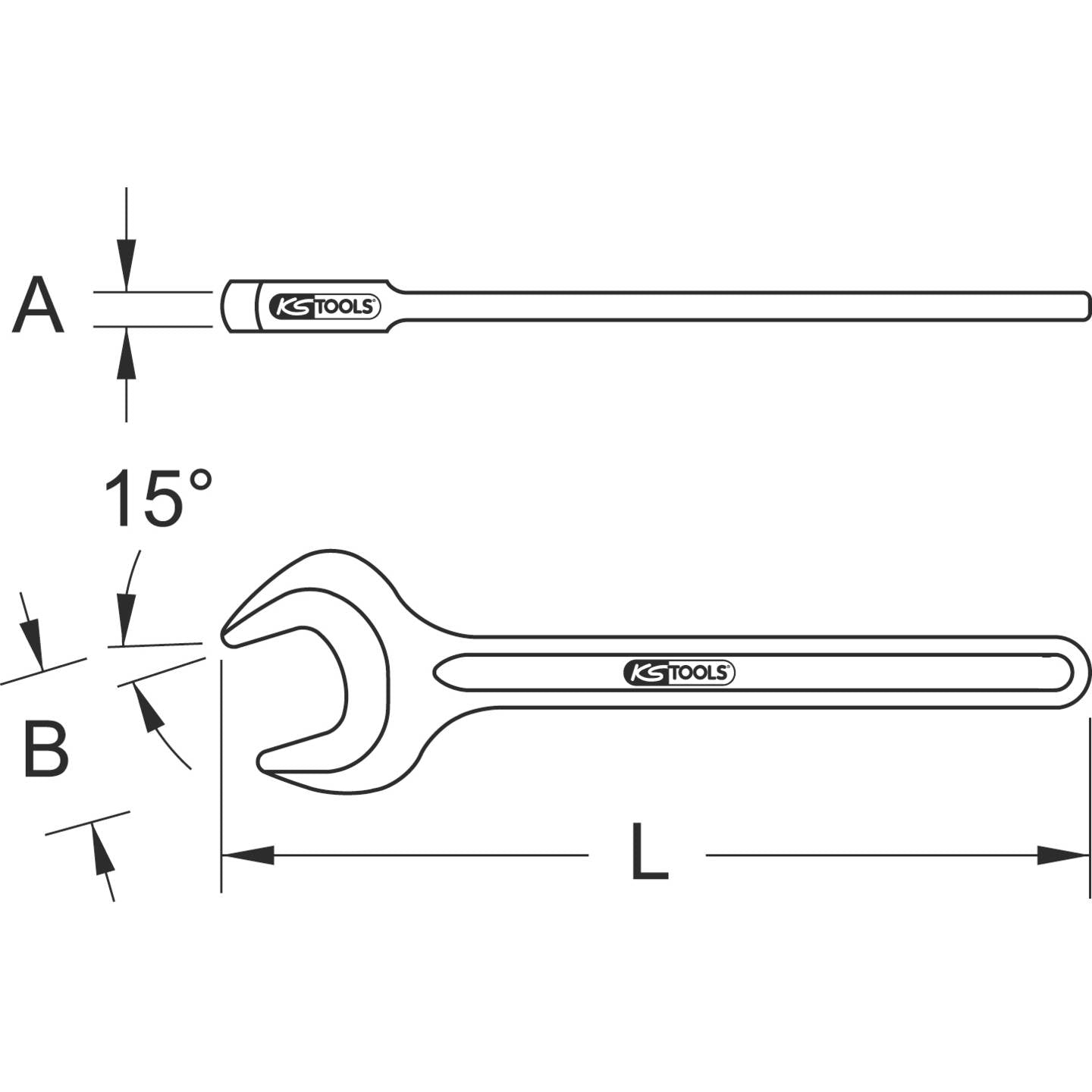 KS Tools Einmaulschlüssel 48mm Schlüsselweite Chrom-Molybdän Stahl 395mm 15° - 4042146109175