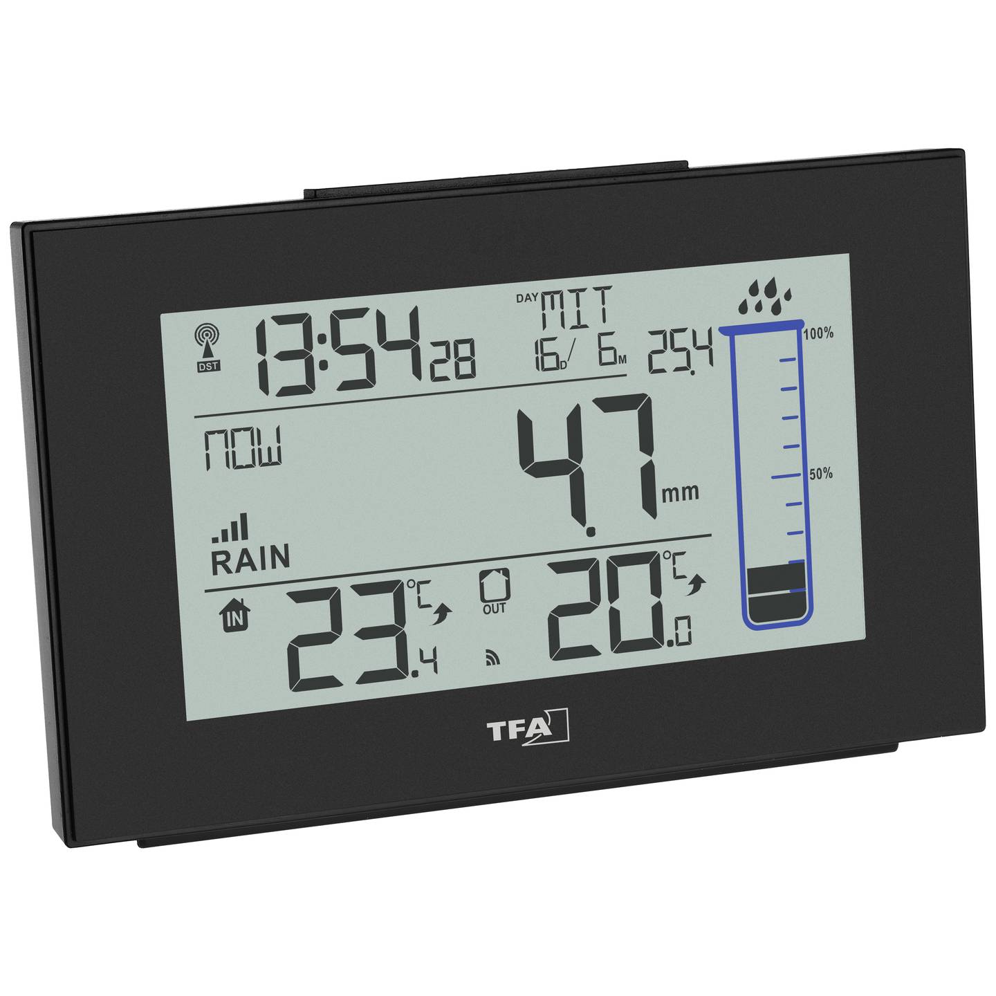 TFA Dostmann Funk-Regenmesser Niederschlagsmesser Garten Wetterstation schwarz - 4009816037879