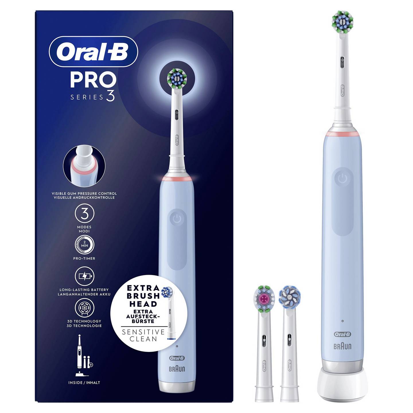Oral-B Elektrische Zahnbürste Rotierend Oszillierend PRO 3 3700 Akku Blau 3 - 8006540760031