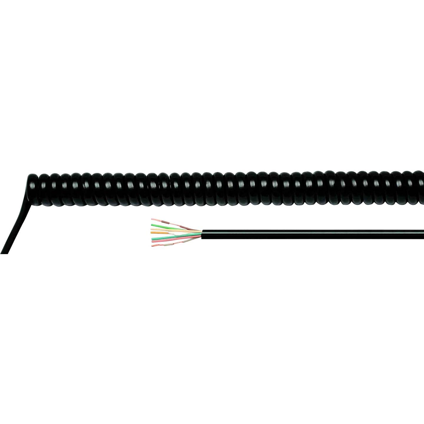 HELU Spiralkabel H05BQ-F 4 G 0.75 mm² Schwarz PUR-Mantel 500 mm bis 2000 mm - 2050007234180