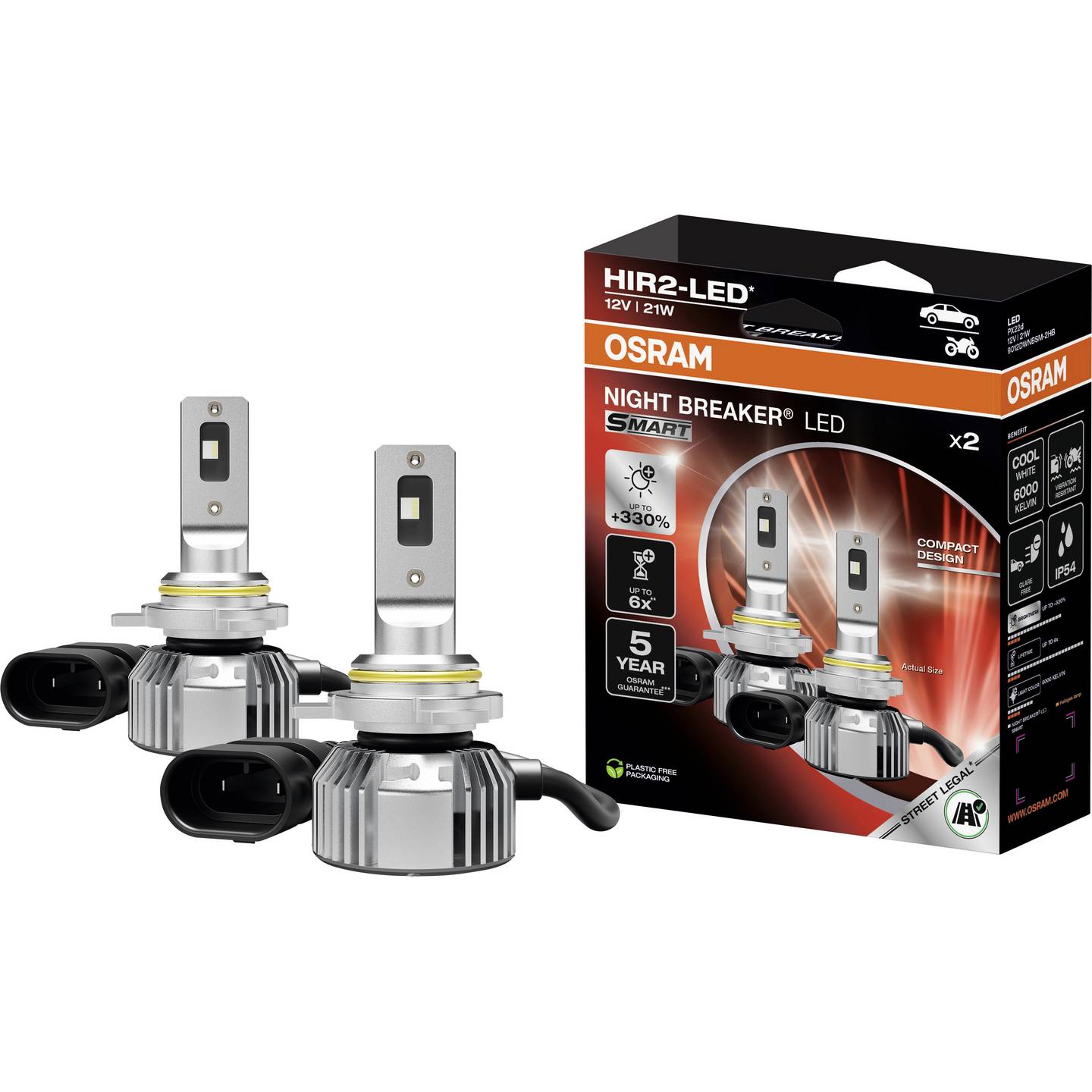 Osram LED Scheinwerferlampe HIR2 NightBreaker 2er Set orange Leuchte Lampe - 4062172424875