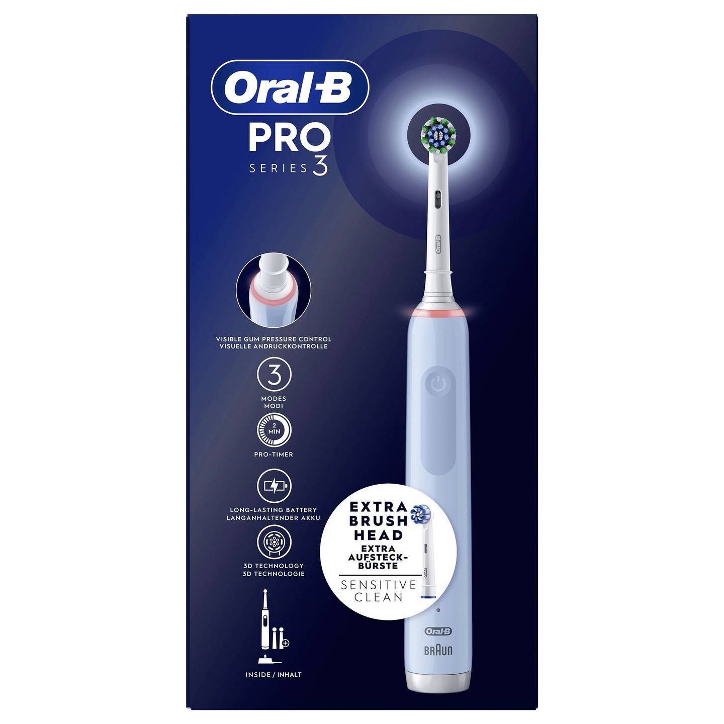 Oral-B Elektrische Zahnbürste Rotierend Oszillierend PRO 3 3700 Akku Blau 3 - 8006540760031