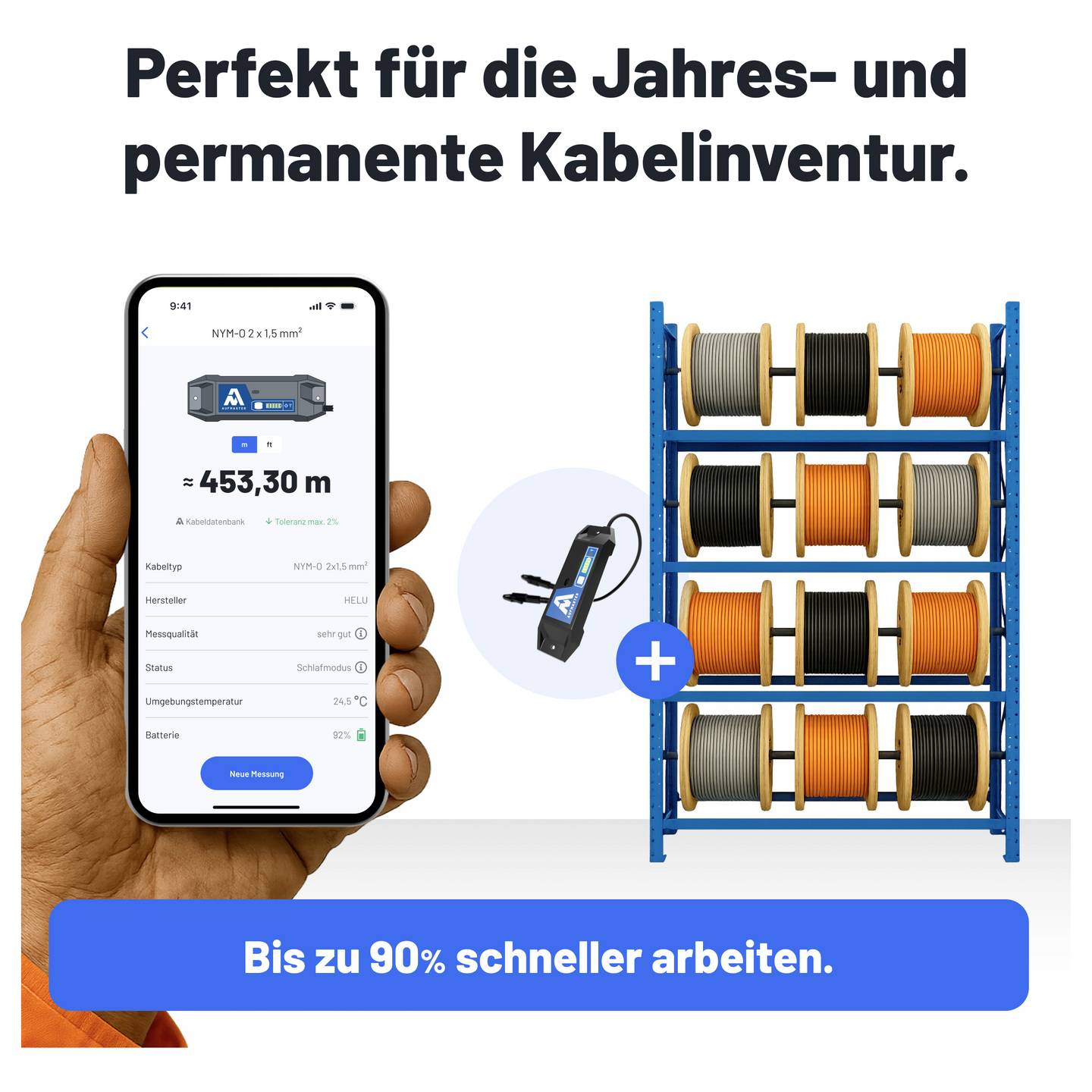 HELU Kabellängenmessgerät Aufmaster AM1 Kunststoff 10m bis 1500m IP54 178g - 2050009144272