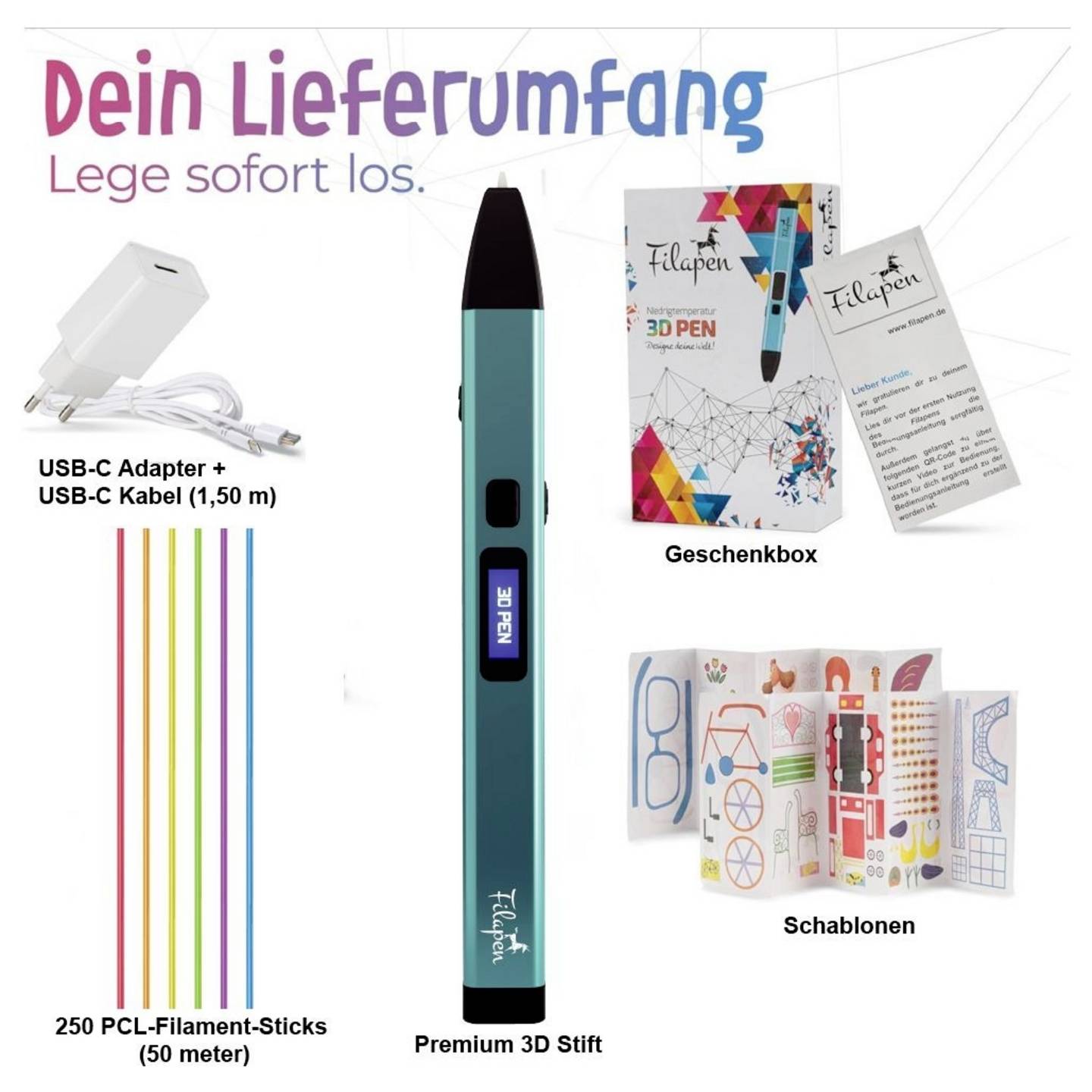 Filapen 3D Drucker-Stift PCL 1.75mm Premium Kreativstift für Kinder leicht - 4744999018542