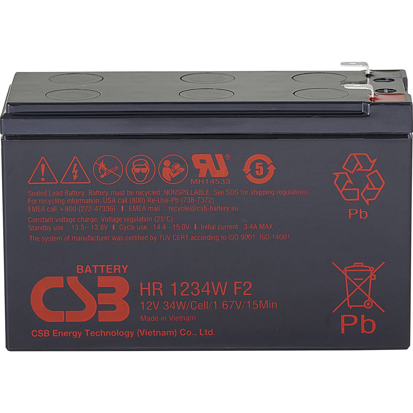 CSB Bleiakku HR 1234W wartungsfrei 12V 8.4Ah AGM Flachstecker 151x99x65mm - 4260030443086