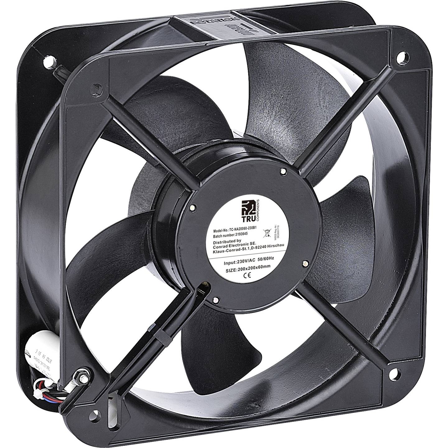 TRU COMPONENTS TC-NA20060 Axiallüfter 50.5W 890m³/h 230V 69dB 200x200x60mm - 4064161327433