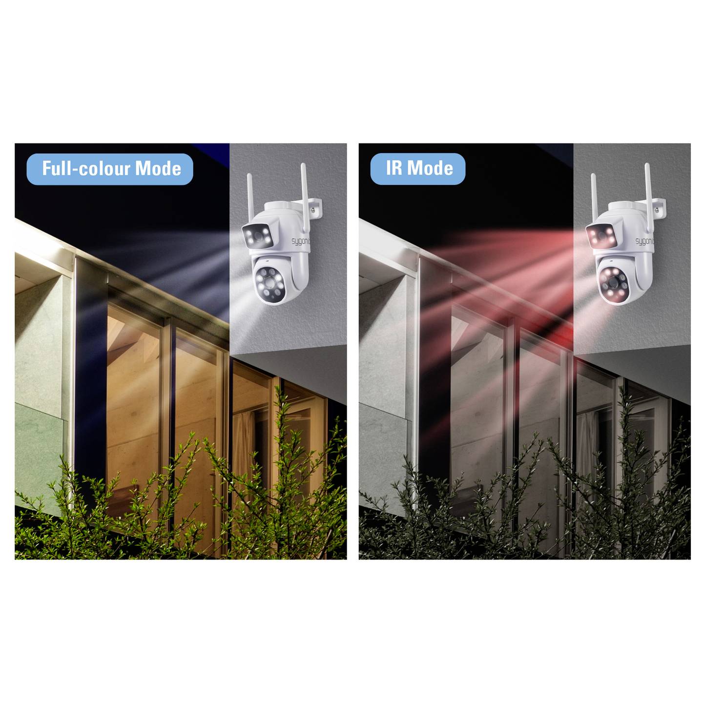 Sygonix WLAN IP Überwachungskamera 1920x1080 Pixel mit 2 Objektiven weiß IP65 - 4064161323237