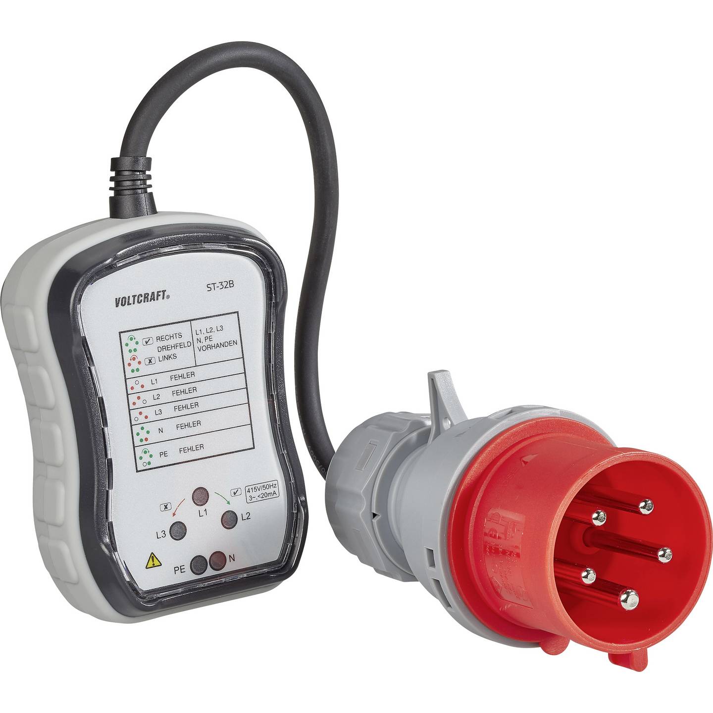 Voltcraft Steckdosentester ST-32B Drehfeldprüfung Optisch 380-415V CEE-32A - 4016138566215