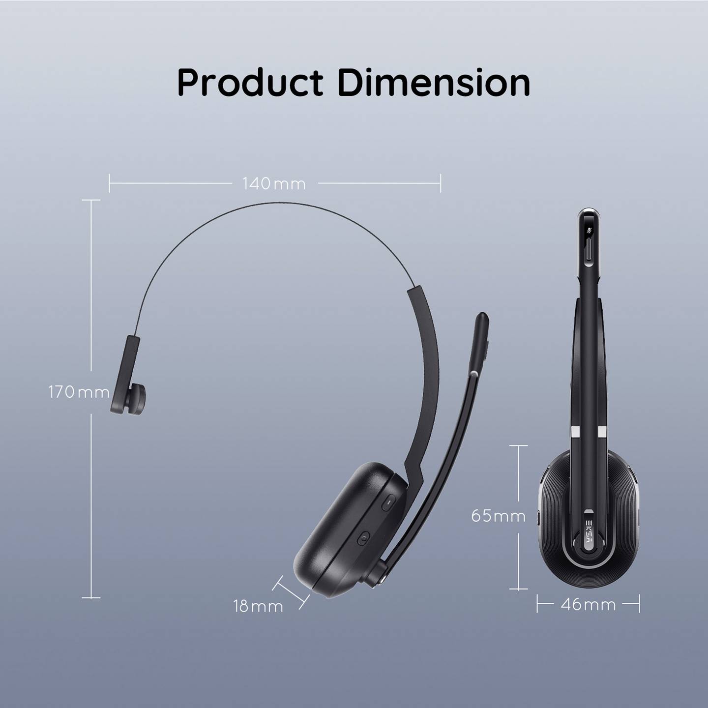 EKSA On Ear Headset Bluetooth Schwarz Noise Cancelling Mikrofon - 4064161258706