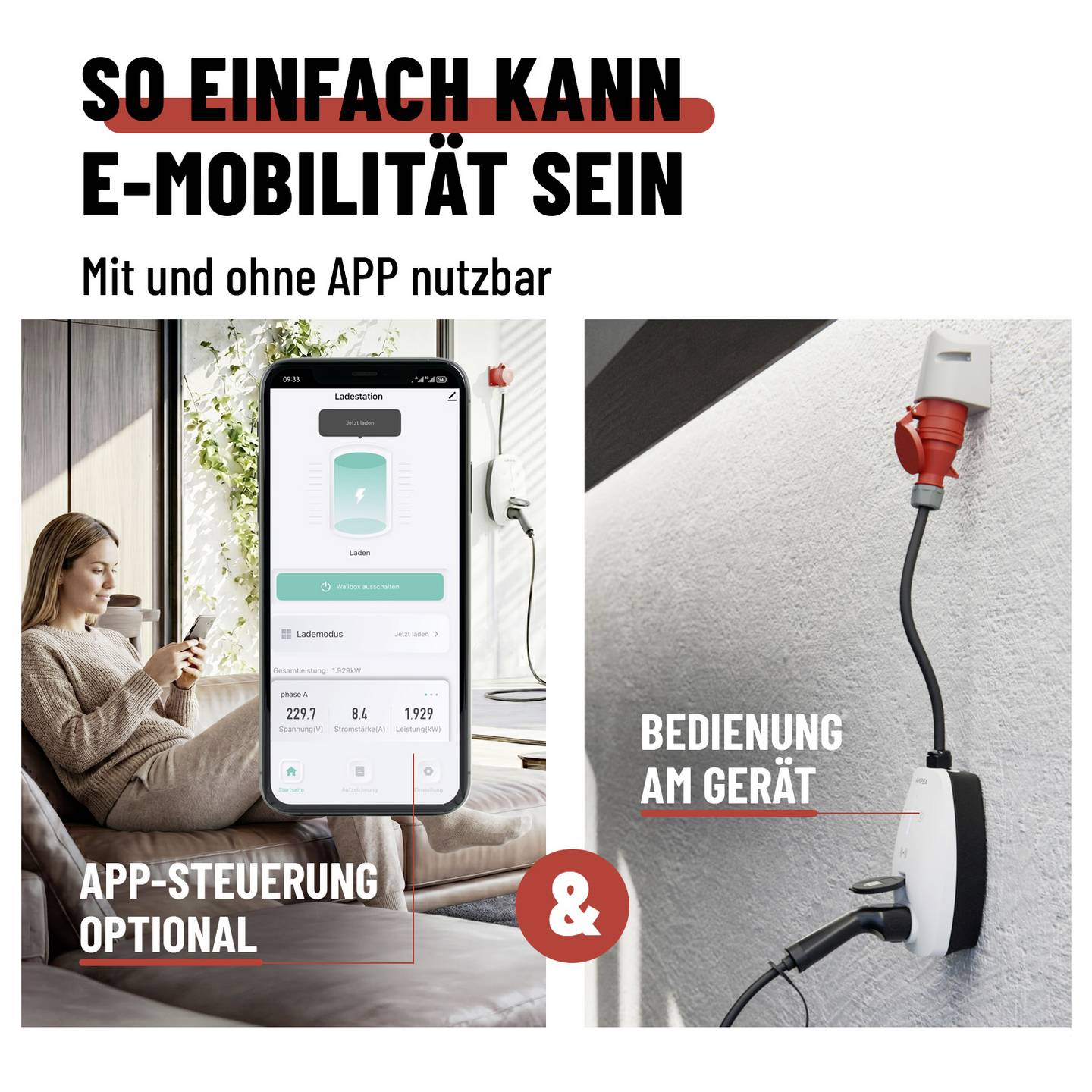 Absina Wallbox Typ 2 Mode 3 16 A 11 kW App RFID Elektrofahrzeug Ladelösung - 4260368689941