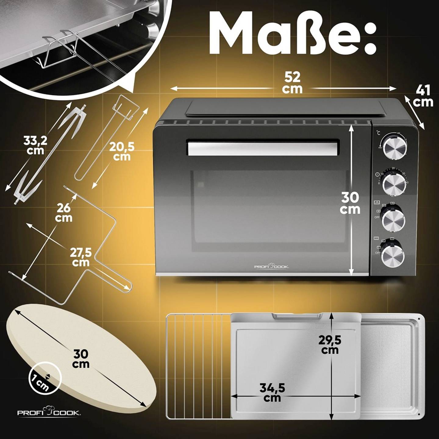 Profi Cook Minibackofen PC-MBG 1277 Multifunktion Umluftfunktion 30L schwarz - 4006160127713