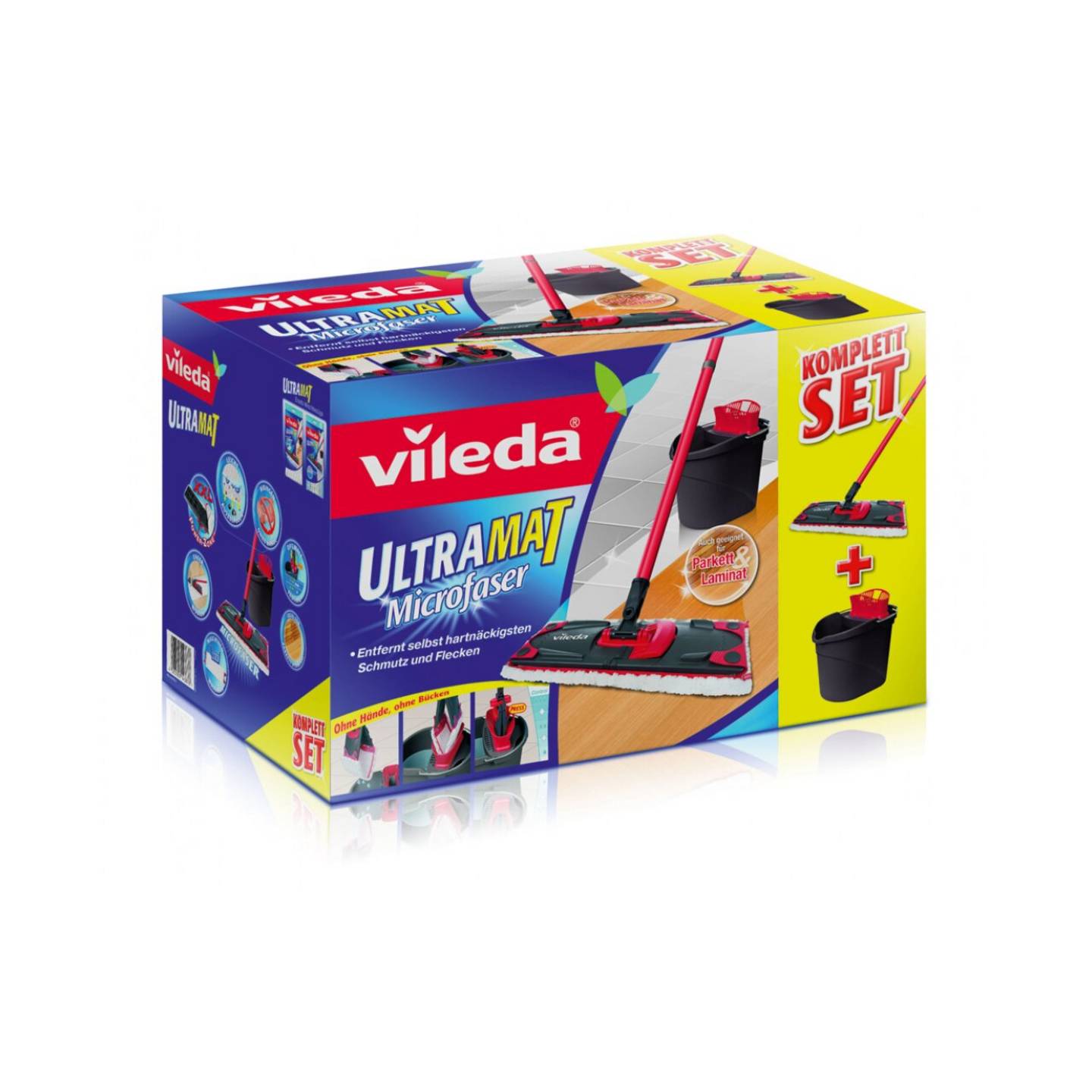Vileda Bodenwischer UltraMat Komplett Set mit Eimer PowerPresse und - 4023103143876