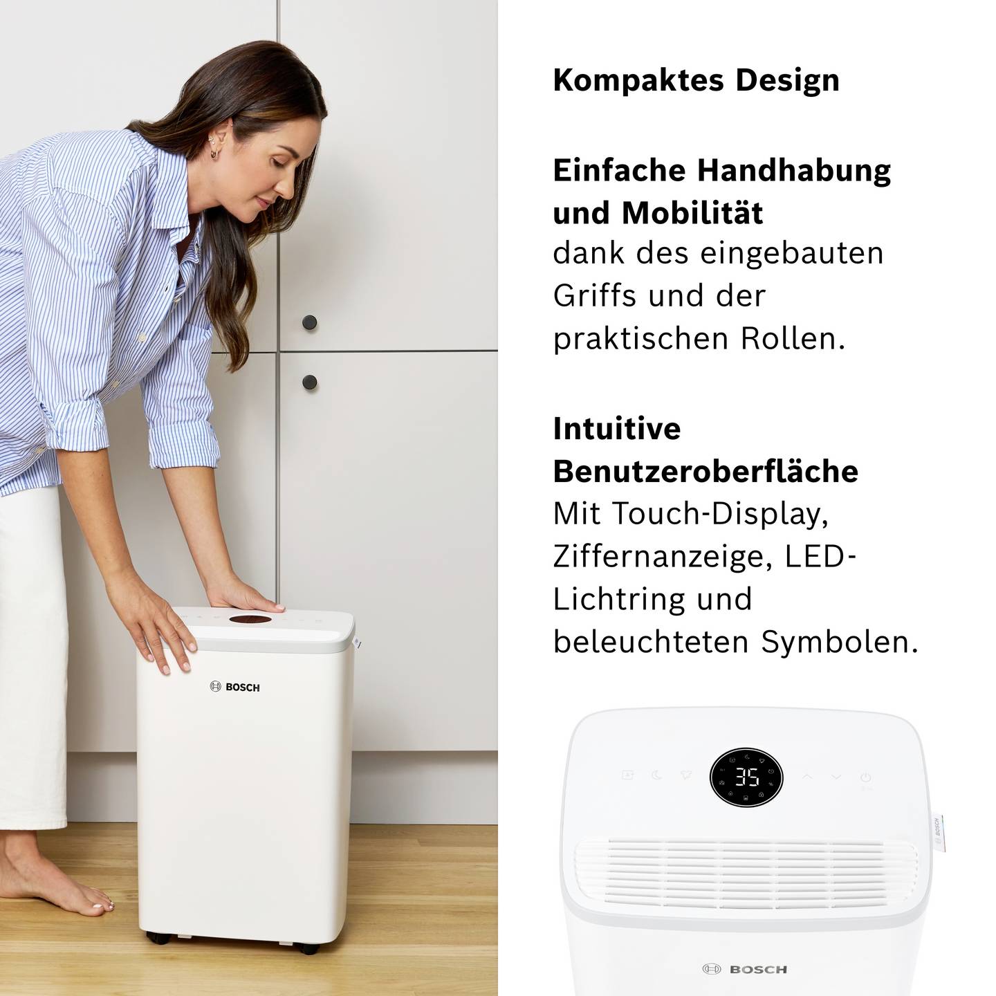 Bosch Luftentfeuchter DRY 2000 12L/Tag für Räume bis 55m³ leise 35dB Weiß - 4069143047767