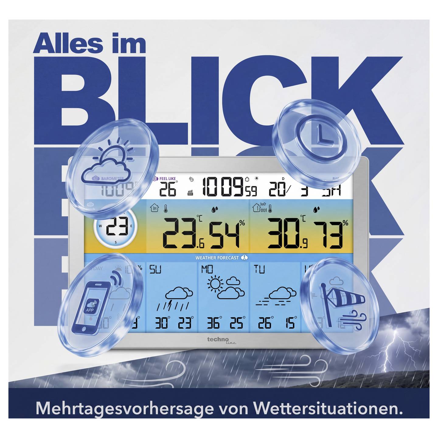 Techno Line Funk-Wetterstation WD2500 WLAN Wetterdaten max. 3 Sensoren digital - 4029665425009