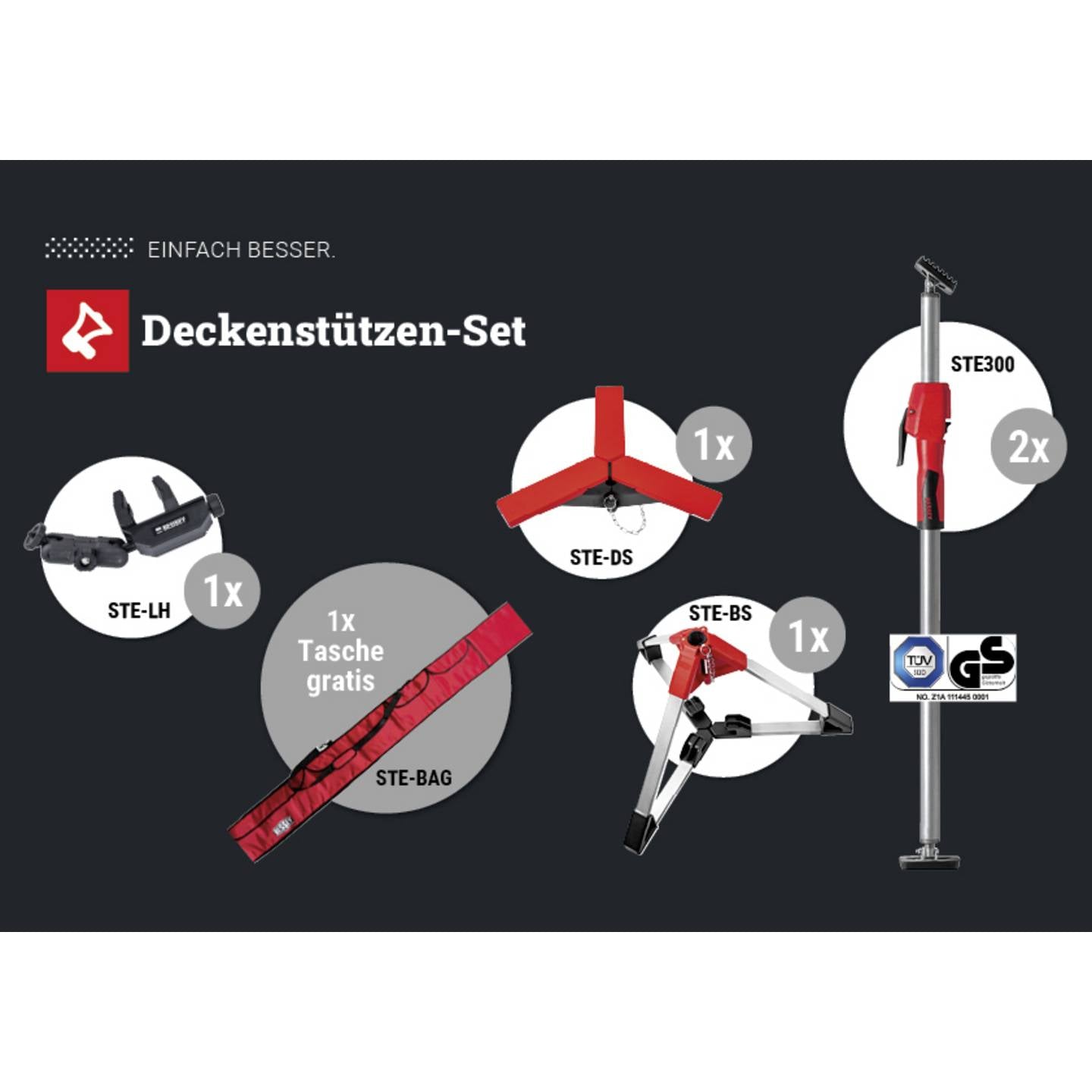 Bessey Deckenstütze Montagehilfe Stütze Set Stahl große Auflageplatten - 4008158051178