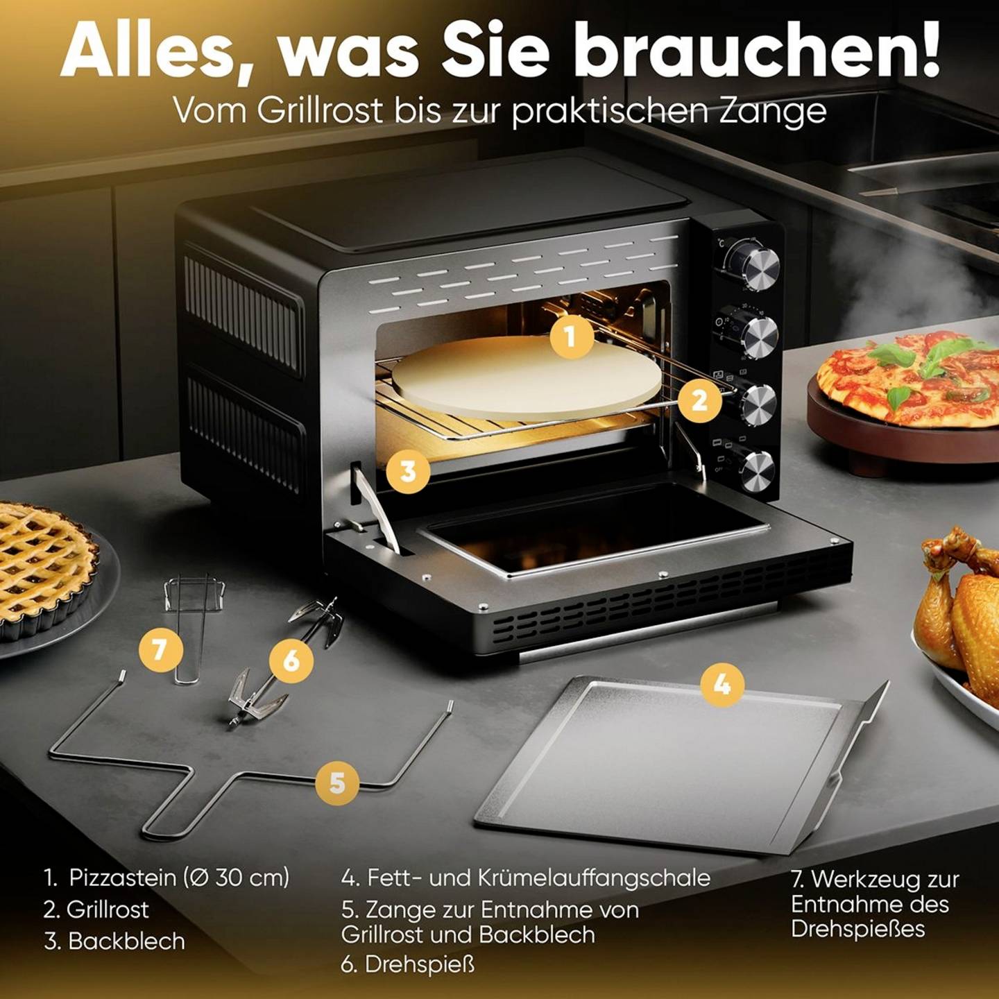 Profi Cook Minibackofen PC-MBG 1277 Multifunktion Umluftfunktion 30L schwarz - 4006160127713