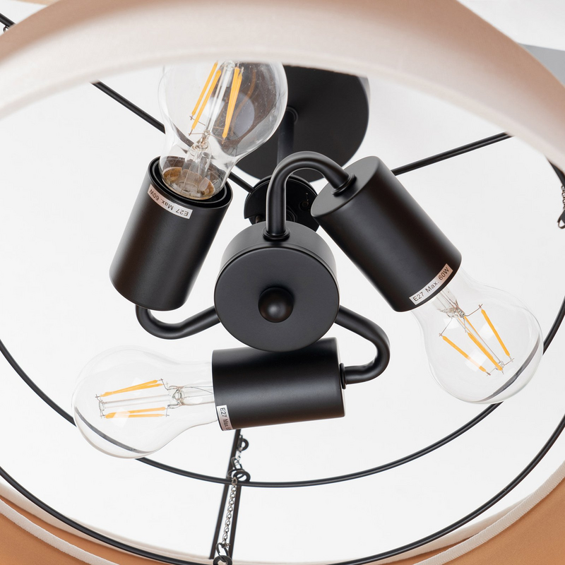 Suspension Lindby Jusari de qualité B, luminaire, culot E27, 3 ampoules, en tissu, blanc