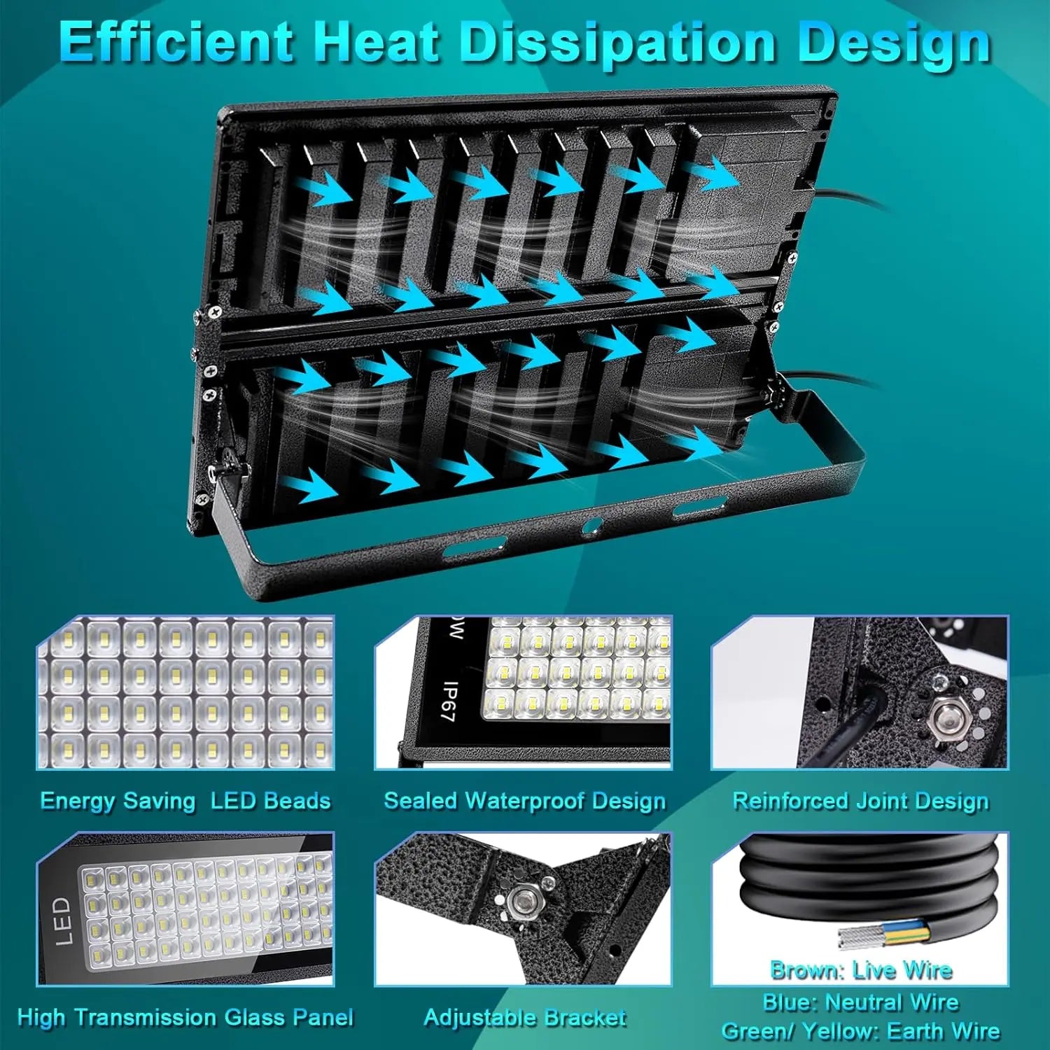 B-Ware Indmird Led Fluter 300 W 36000lm Ip67 Außenstrahler Flutlicht 7000 K - 1