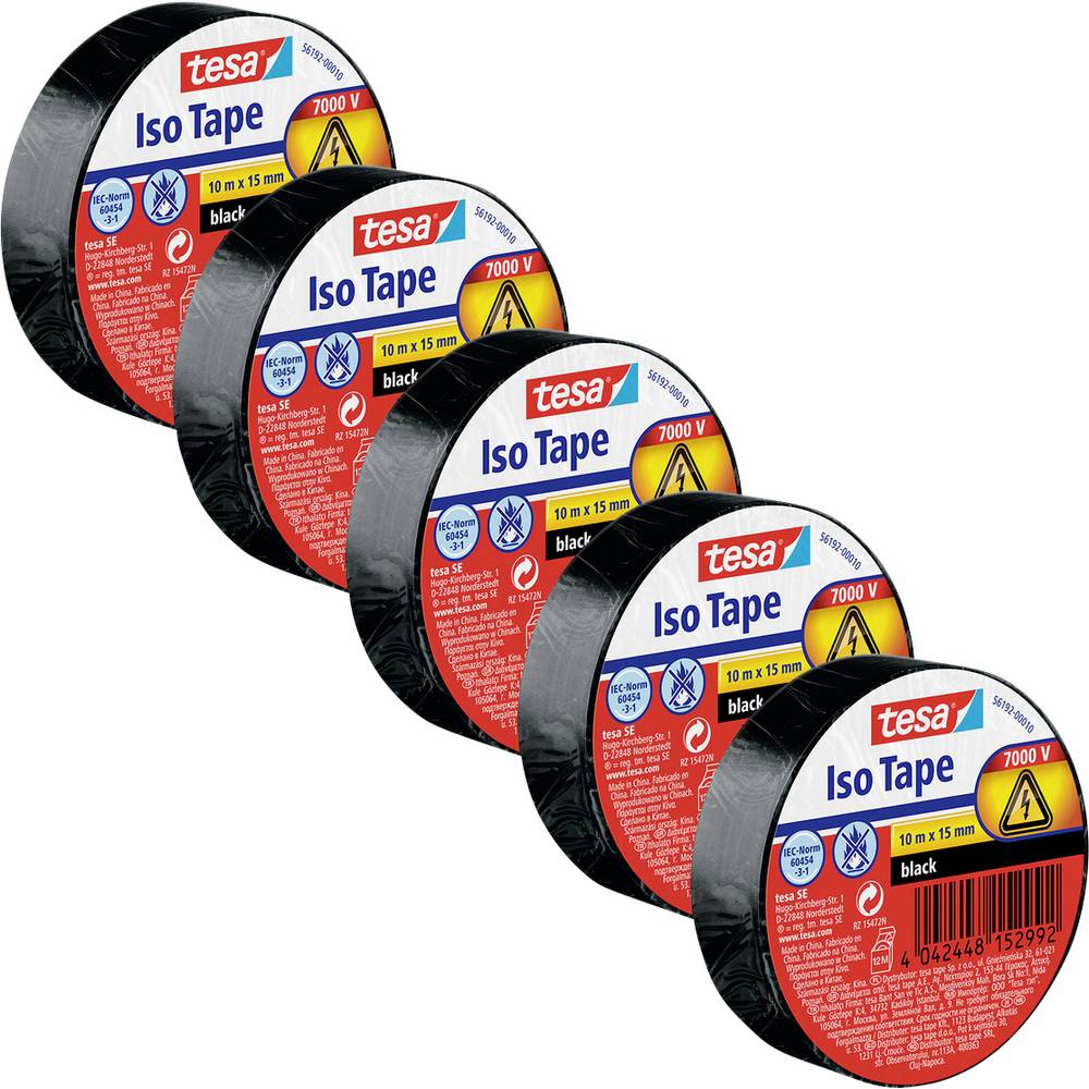 Tesa Isolierband Klebeband Schwarz Reparatur Bündeln 10m x 15mm 5er-Pack 10 SETS - 4063565204364
