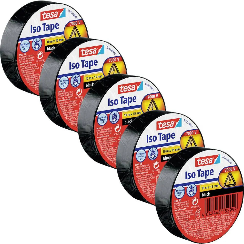 B-Ware Tesa Isolierband Klebeband Schwarz Reparatur Bündeln 10m X 15mm 5er Pack 10 Sets - 4063565204364