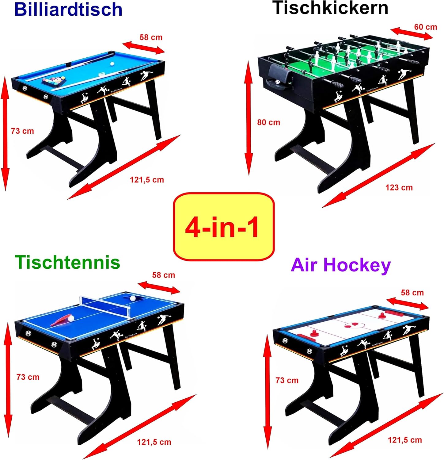 Izzy Multifunktionstisch Spieltisch 4-in-1 Tischfußball Billard Tischtennis - 4047385499261