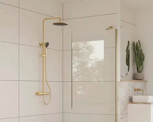 B-Ware Jungborn Duschsystem Duschsäule Brause Lambda Gold Gebürstet Thermostat Dusche  - 4306517991081