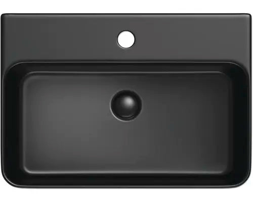 B-Ware Jungborn Waschtisch Becken Three 60x42 Cm Schwarz Matt Keramisches Ablaufventil - 4306517917159