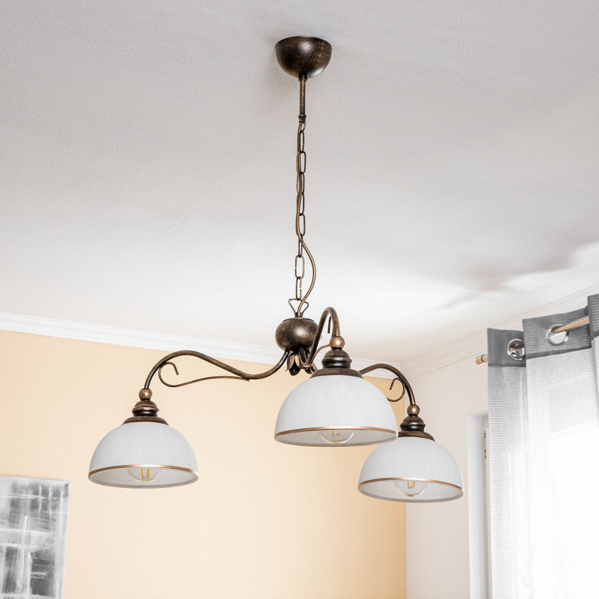 Jupiter Hängeleuchte Pendelleuchte Casale altmessing Metall Glas 3-flammig 74cm - 5905962011758