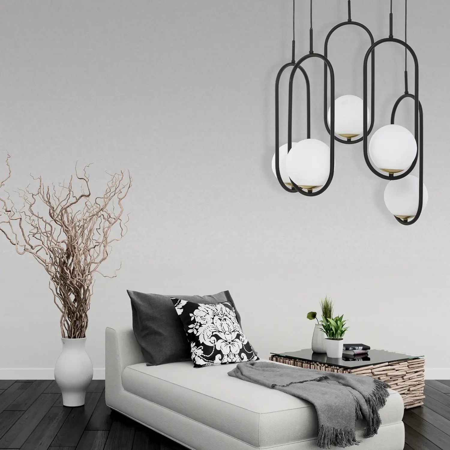 B-Ware Jupiter Samba Hängeleuchte Pendelleuchte Deckenlampe Opalglas Schwarz 5 Flammig - 5905962017286