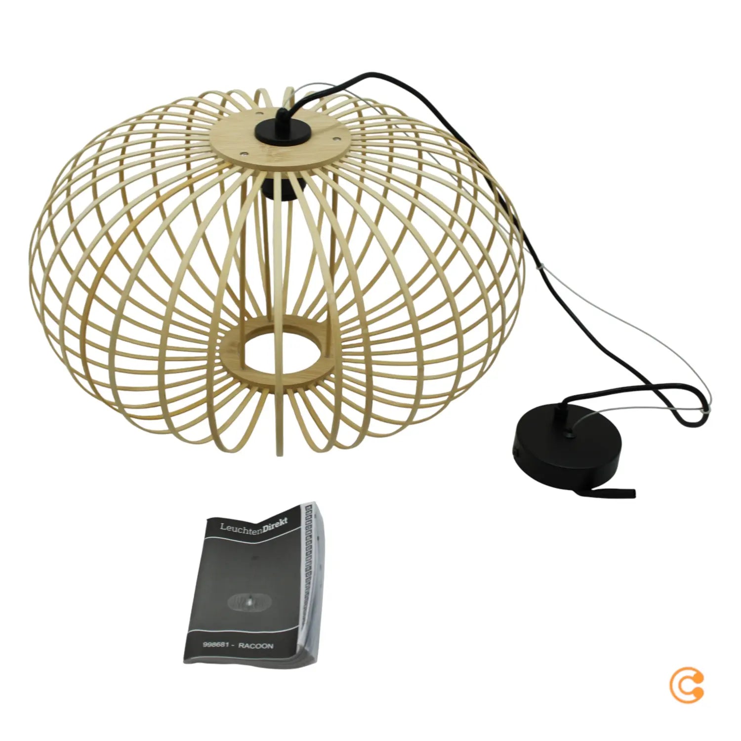 B-Ware Just Light Hängelampe Pendelleuchte Racoon Lampe Led Hellbraun Holzschirm H880 - 4043689986810