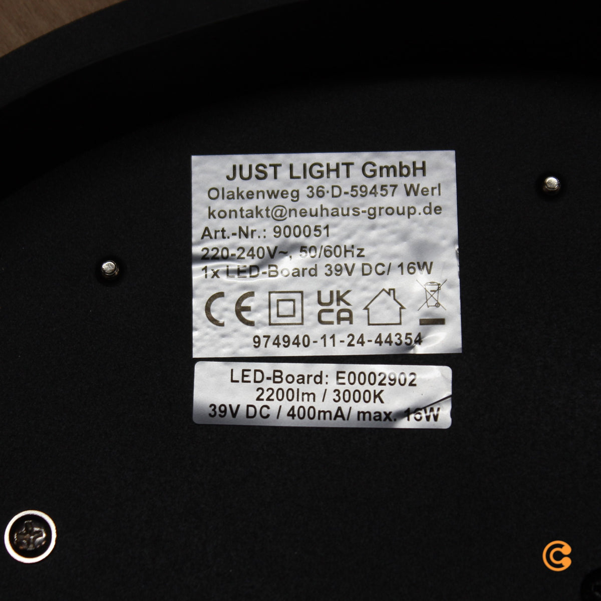 JUST LIGHT Deckenleuchte Lampe LED Holz schwarz Tola rund Warmweiß 3000K - 4043689000516