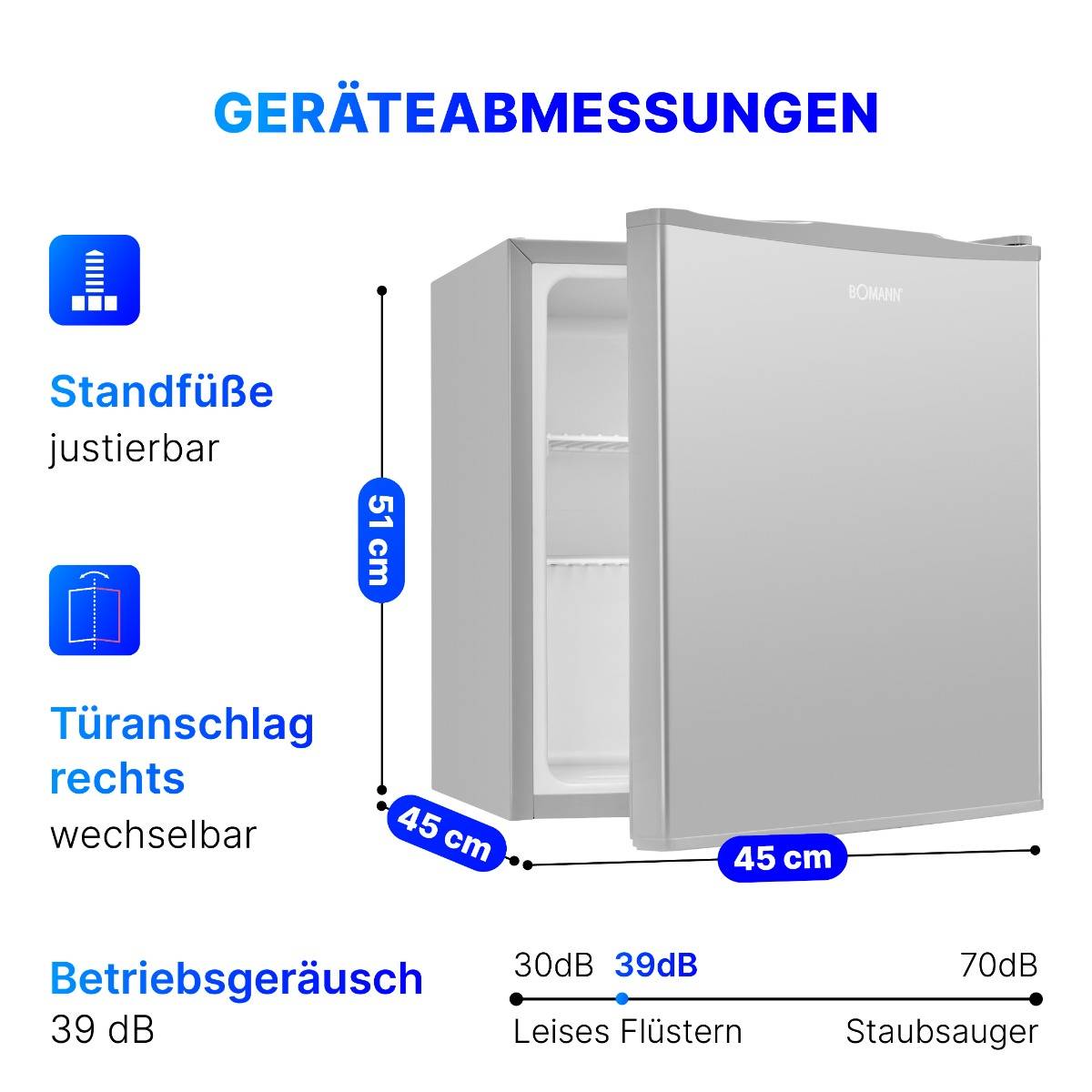 Bomann ix-look KB 7346 Kühlschrank 42l Standgerät Inox 220-240 V SIEHE TEXT/FOTO - 4004470734690