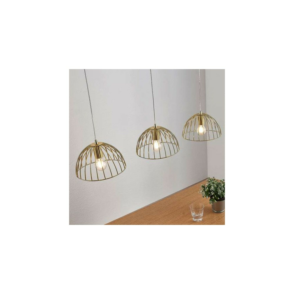 B-Ware Lampenwelt Käfig Hängeleuchte Hängeleuchte Lampe Deria Messingfarben 3 Flammig 6 - 4251096551846