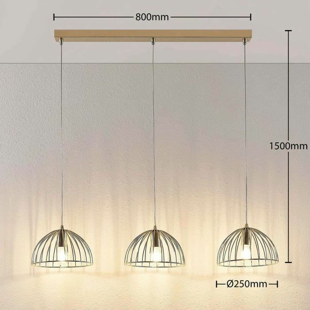 B-Ware Lampenwelt Käfig Hängeleuchte Hängeleuchte Lampe Deria Messingfarben 3 Flammig 6 - 4251096551846