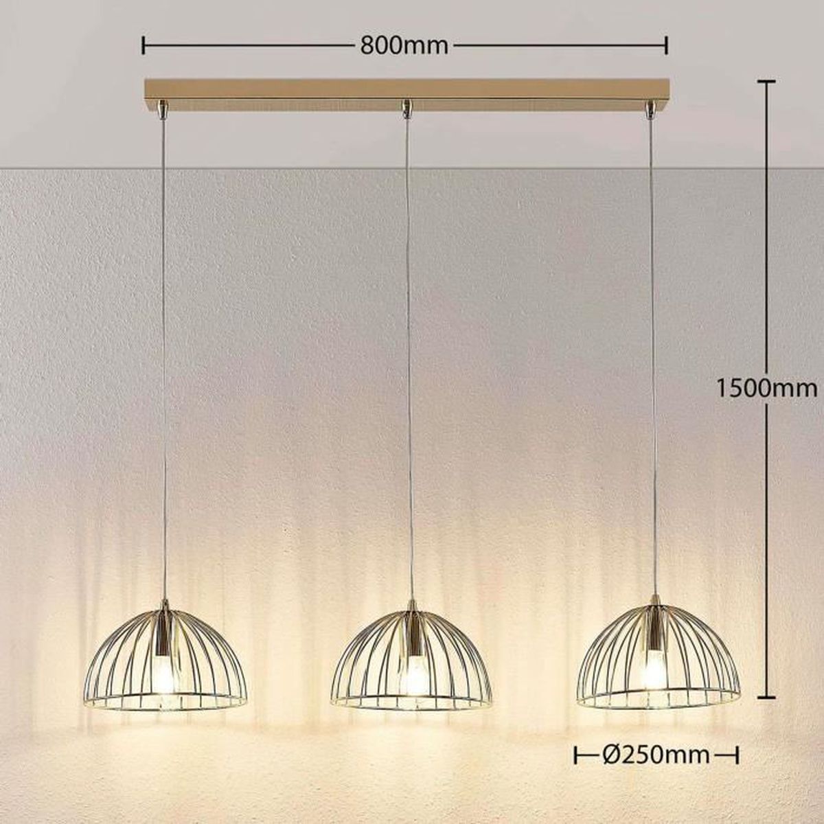 Lampenwelt Käfig-Hängeleuchte Hängeleuchte Lampe Deria messingfarben 3-flammig 6 - 4251096551846