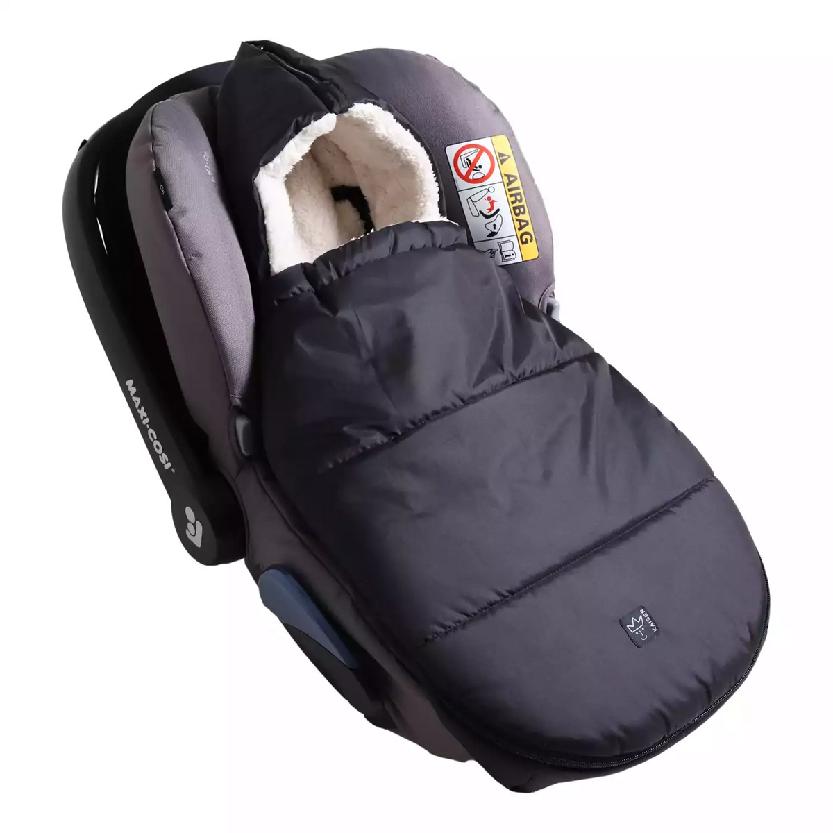 KAISER Hoody 2.0 Fußsack Babyschalenfußsack Schwarz Baby Kapuze Sherpa Fleece - 4011863842511