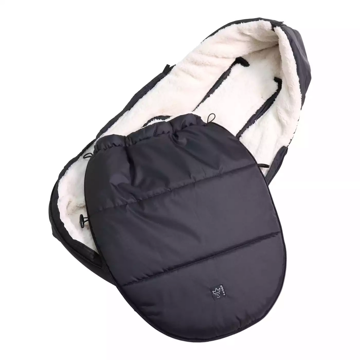 KAISER Hoody 2.0 Fußsack Babyschalenfußsack Schwarz Baby Kapuze Sherpa Fleece - 4011863842511
