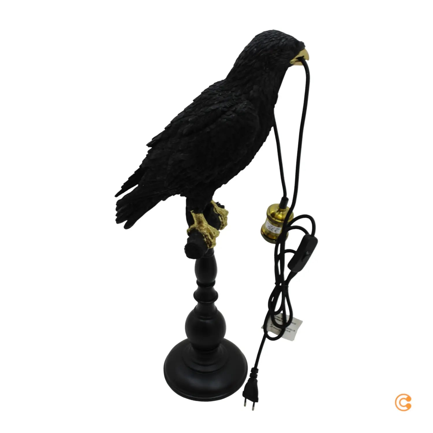 B-Ware Kare Tischleuchte Lampe Animal Sitting Crow Krähe Schwarz Polyresin E27 Deko  - 4025621527053