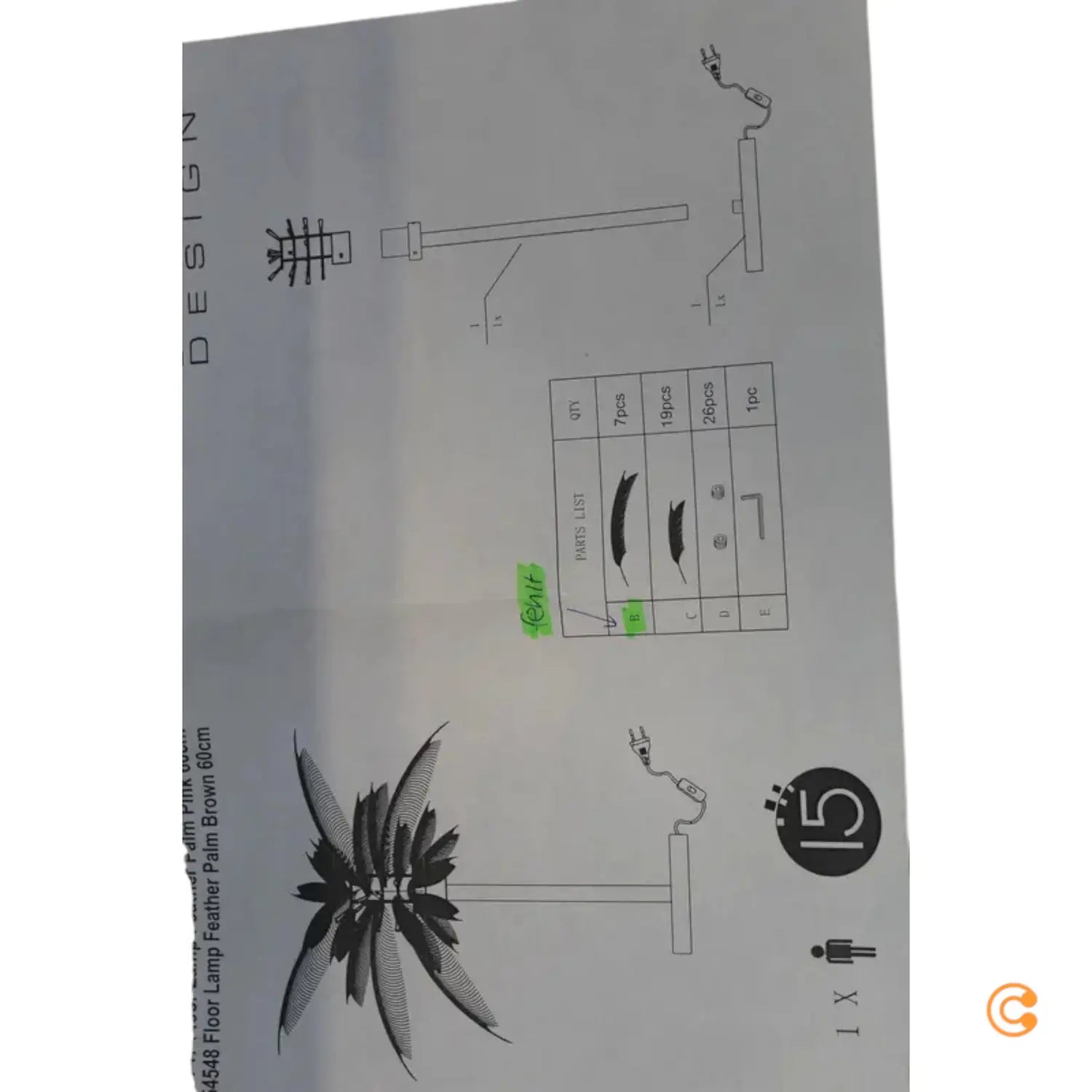 B-Ware Kare Tischleuchte Lampe Federn Palm Tischlampe Deko Pink Stahl Siehe Text/Foto - 4025621537472