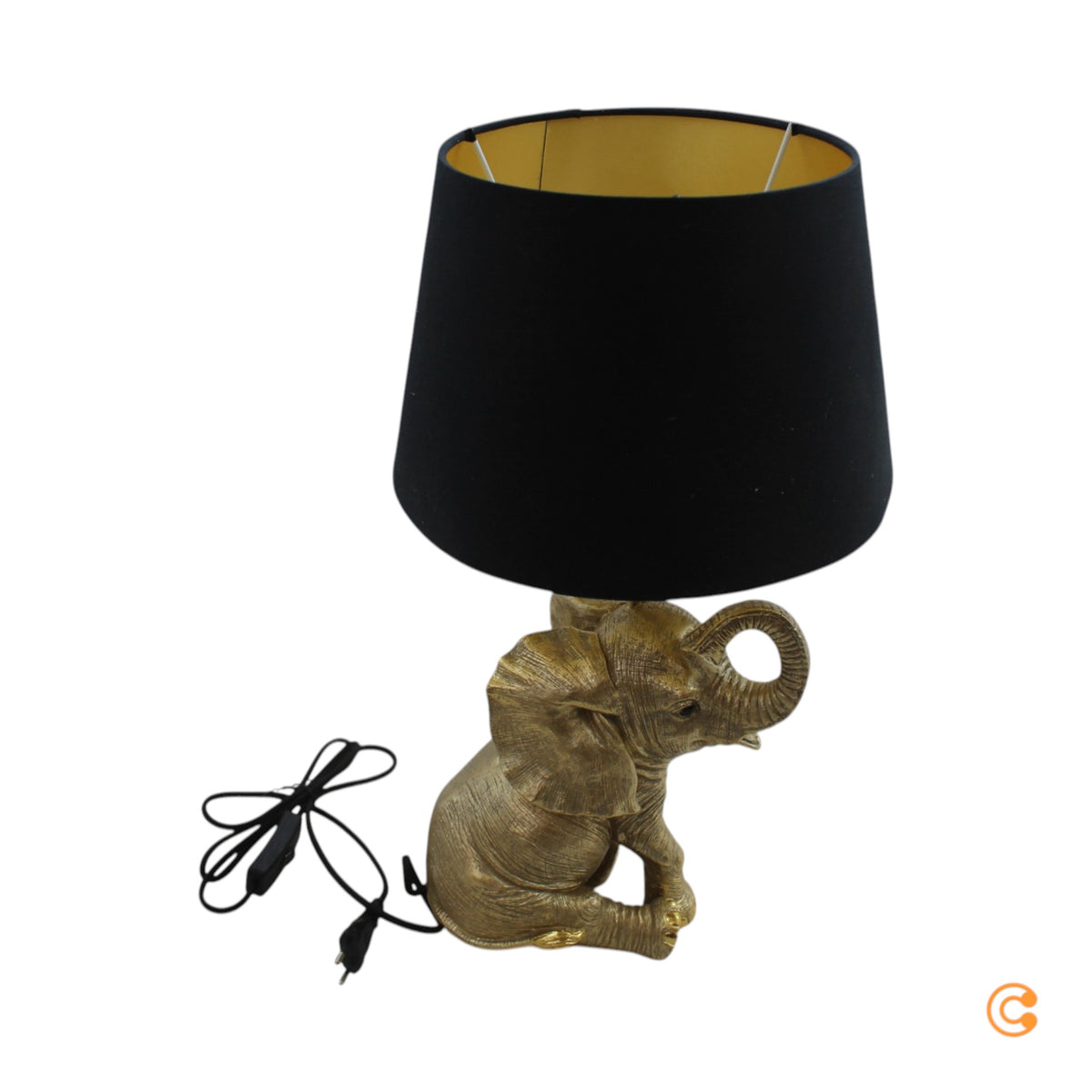 KARE Tischleuchte Lampe Happy Elefant Schirm Leuchte Schwarz Gold Kunstharz - 4025621555391