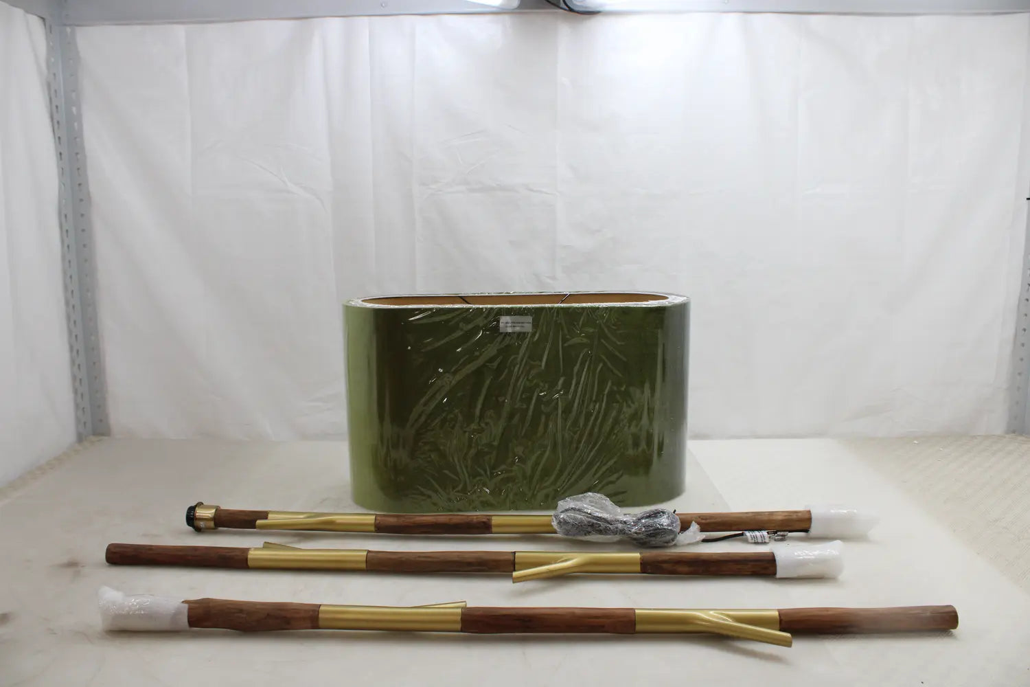 C-Ware Kare Stehleuchte Stehlampe Twig Grün Gold Baumwolle Holz E27 Siehe Text/Foto - 4025621575672