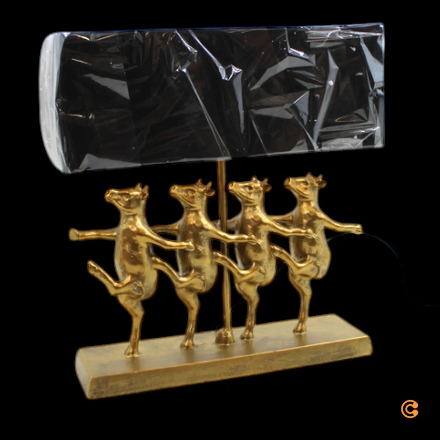 B-Ware Kare Tischlampe Dancing Cows Textil Schwarz Kunstharz Gold Leselampe Lampe Spot - 4025621562528