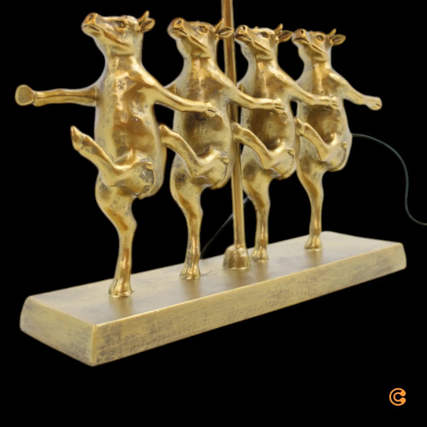 B-Ware Kare Tischlampe Dancing Cows Textil Schwarz Kunstharz Gold Leselampe Lampe Spot - 4025621562528