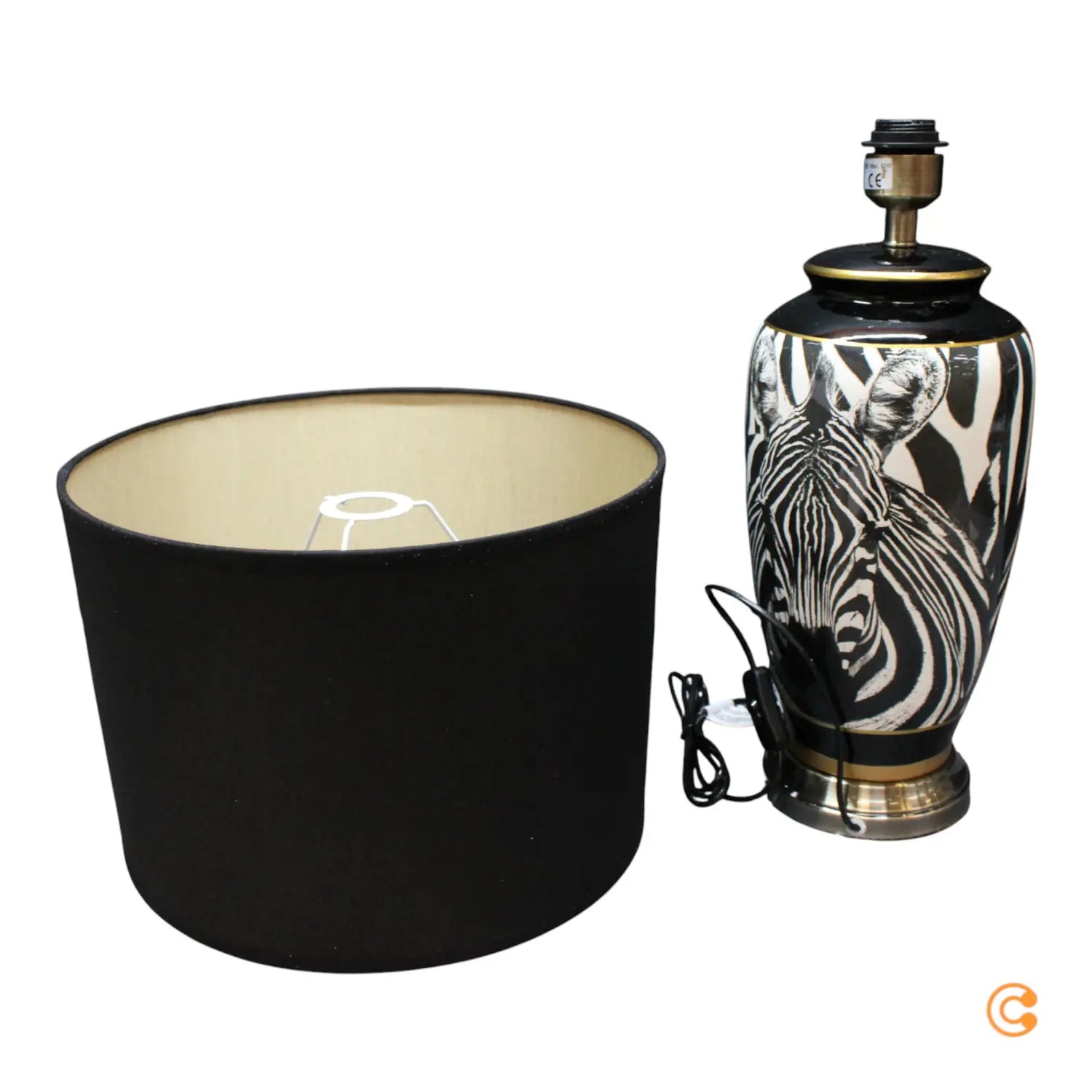 B-Ware Kare Tischlampe Leuchte Zebra Face Schwarz Textil Porzellan 71 Cm Tischleuchte - 4025621561286