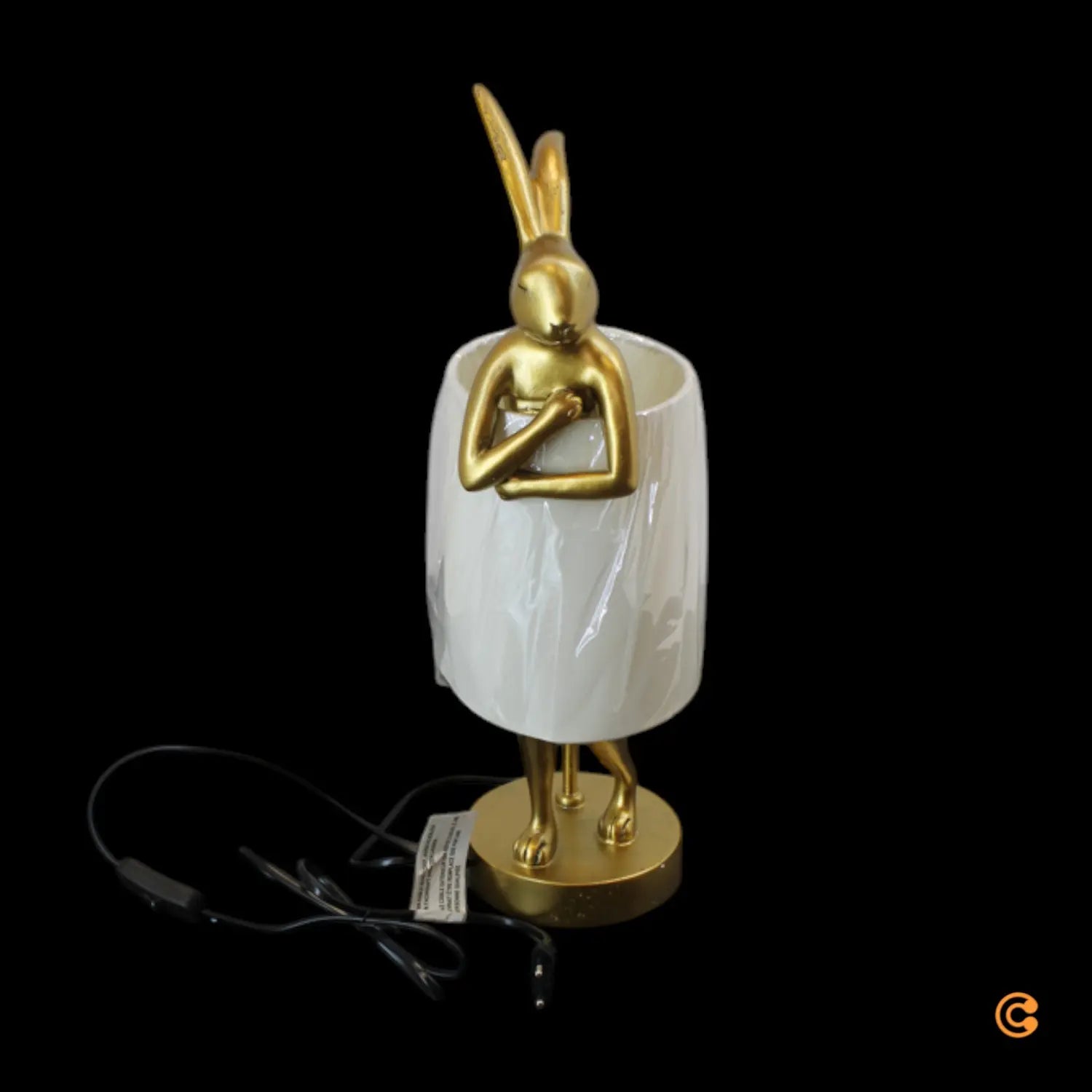 Kare Tischleuchte Lampe Animal Rabbit Gold Weiß Leinen Stoffschirm Höhe 50 Cm  B-Ware - 4025621534747