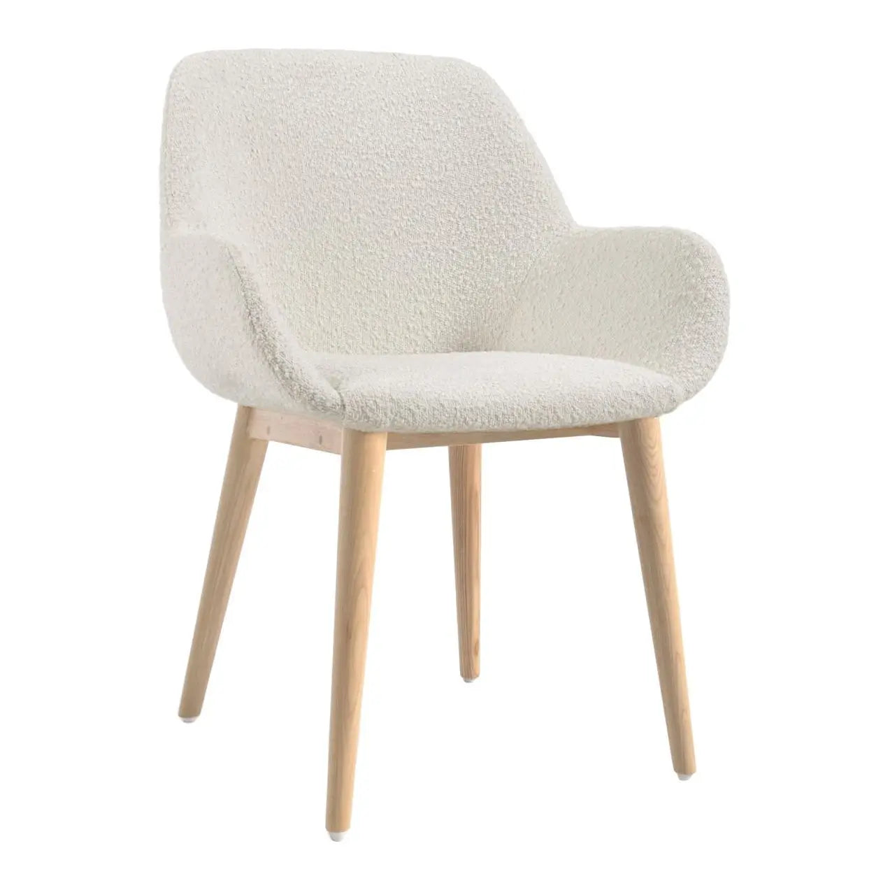 B-Ware Kave Home Esszimmerstuhl Sessel Stuhl Weiß Bouclé Eschenholz Siehe Text/Foto670 - 8433840706825