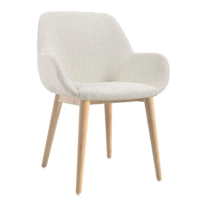 B-Ware Kave Home Esszimmerstuhl Sessel Stuhl Weiß Bouclé Eschenholz Siehe Text/Foto670